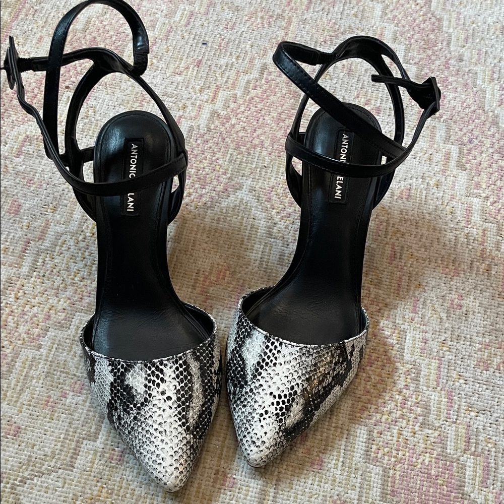 ANTONIO MELANI Black and White Patterned Heels